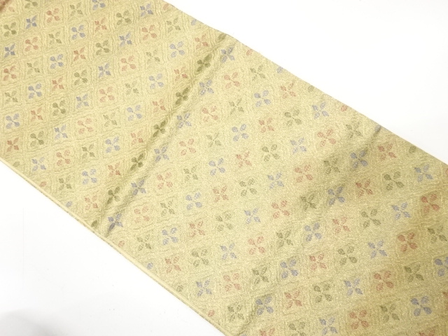 JAPANESE KIMONO / ANTIQUE FUKURO OBI / SILK / WOVEN FLORAL RHOMBUS